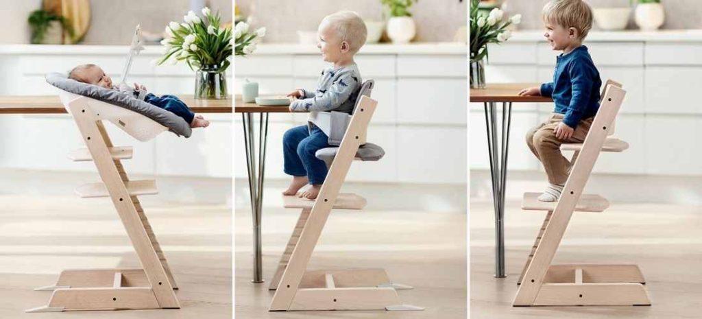 Une chaise haute traditionnelle en hêtre massif (marque française Combelle)